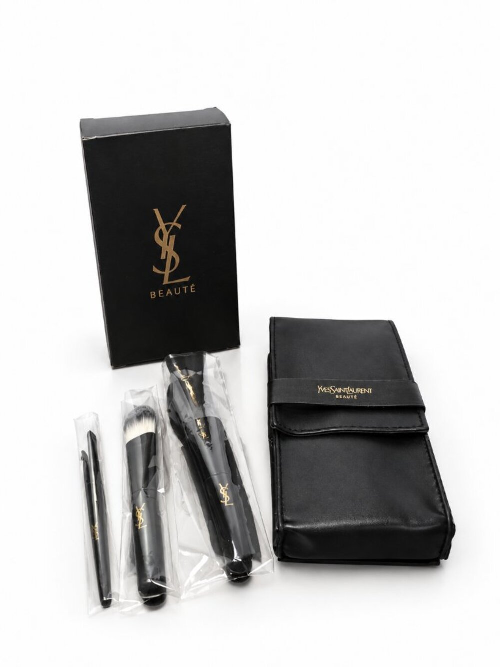 Yves Saint Laurent beauty Black and Gold Makeup Brush Collection Fold Pouch 0937